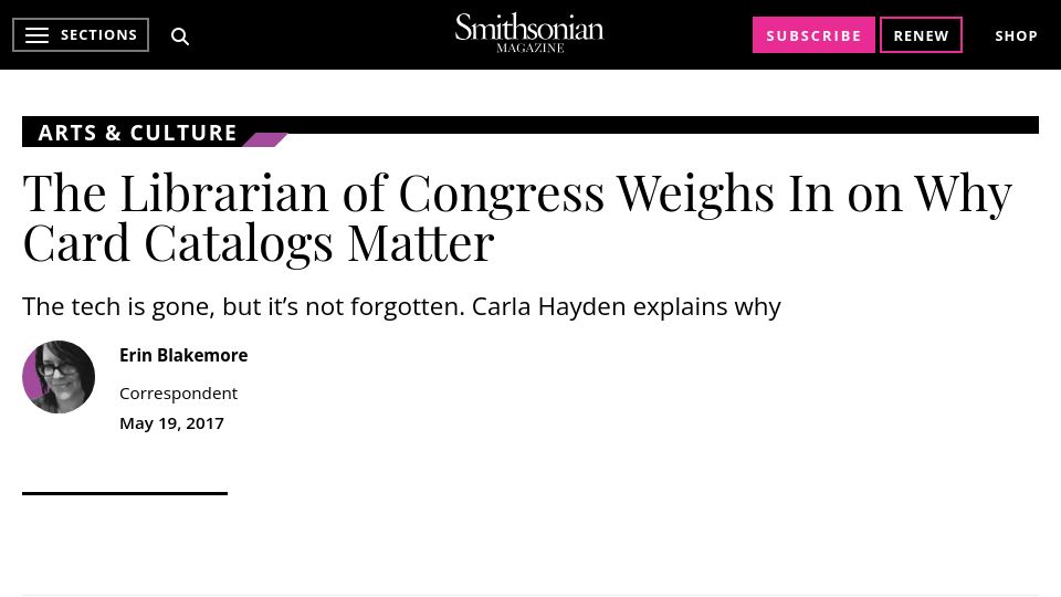 Screenshot of smithsonianmag.com: Why Card Catalogs Matter (2017)