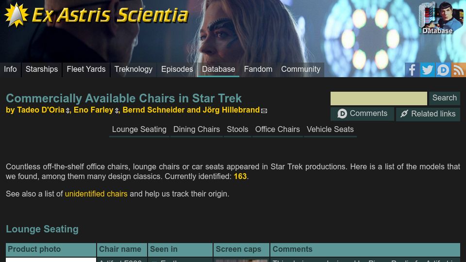 Screenshot of ex-astris-scientia.org: Commercially available chairs in Star Trek