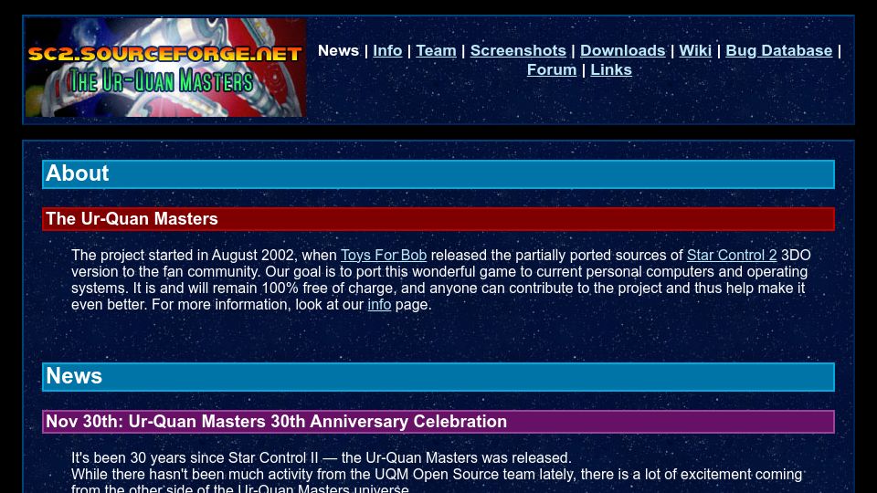 Screenshot of theurquanmasters.com: The Ur-Quan Masters: Open-source remake of Star Control II