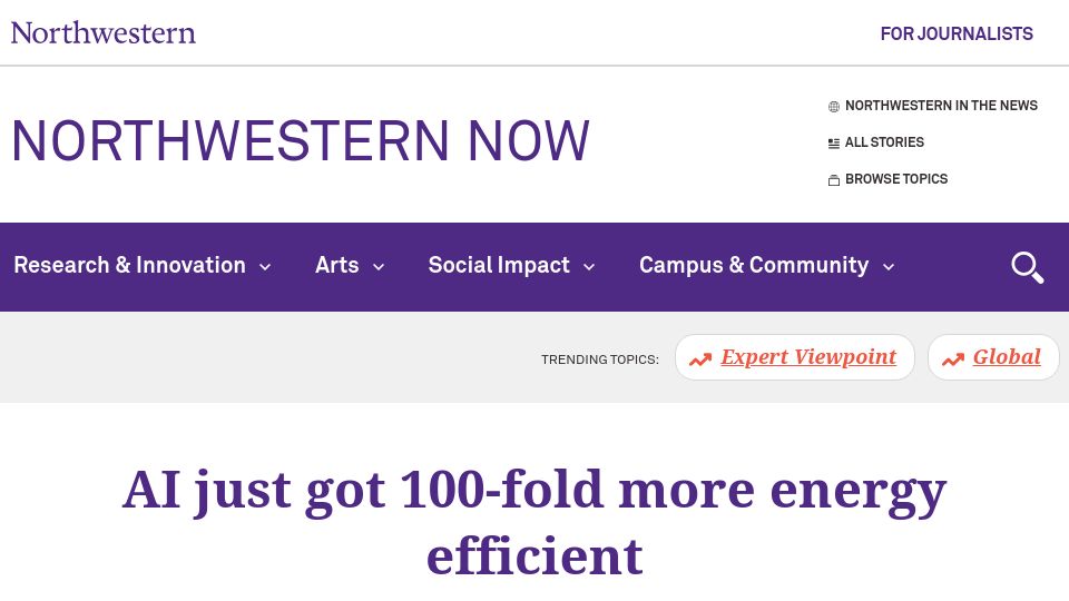 Screenshot of news.northwestern.edu: Reconfigurable transistors for more efficient AI on-device classification
