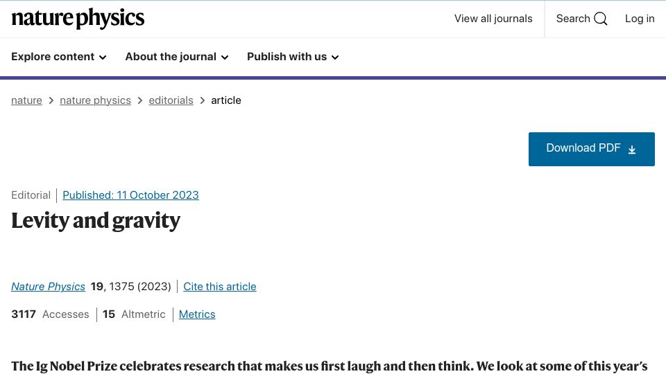 Screenshot of nature.com: Levity and gravity