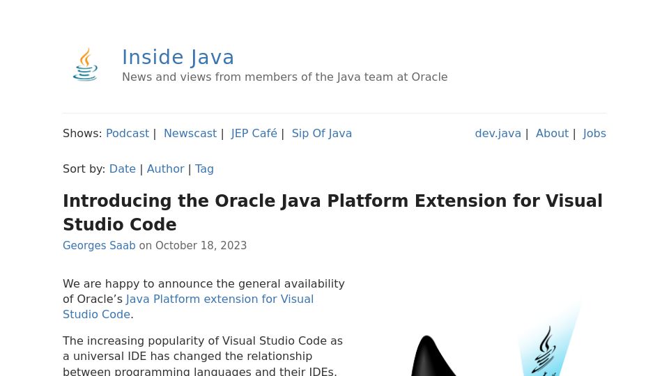 Screenshot of inside.java: The Oracle Java Platform Extension for Visual Studio Code