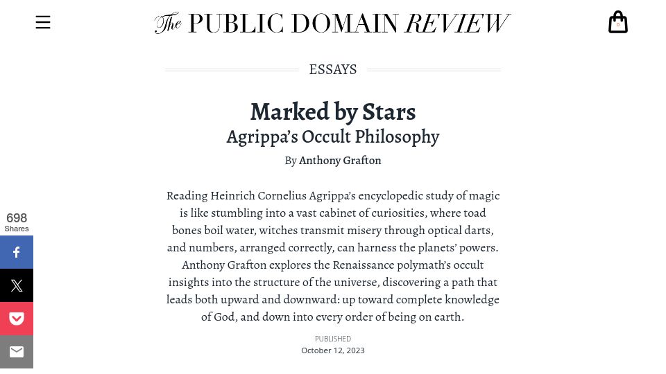 Screenshot of publicdomainreview.org: Marked by Stars – Agrippa's Occult Philosophy
