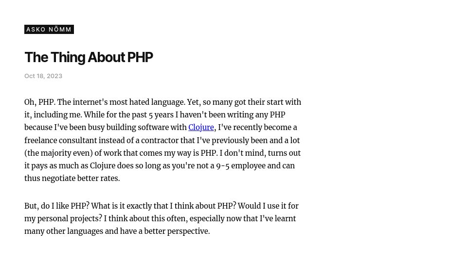 Screenshot of asko.dev: The Thing About PHP