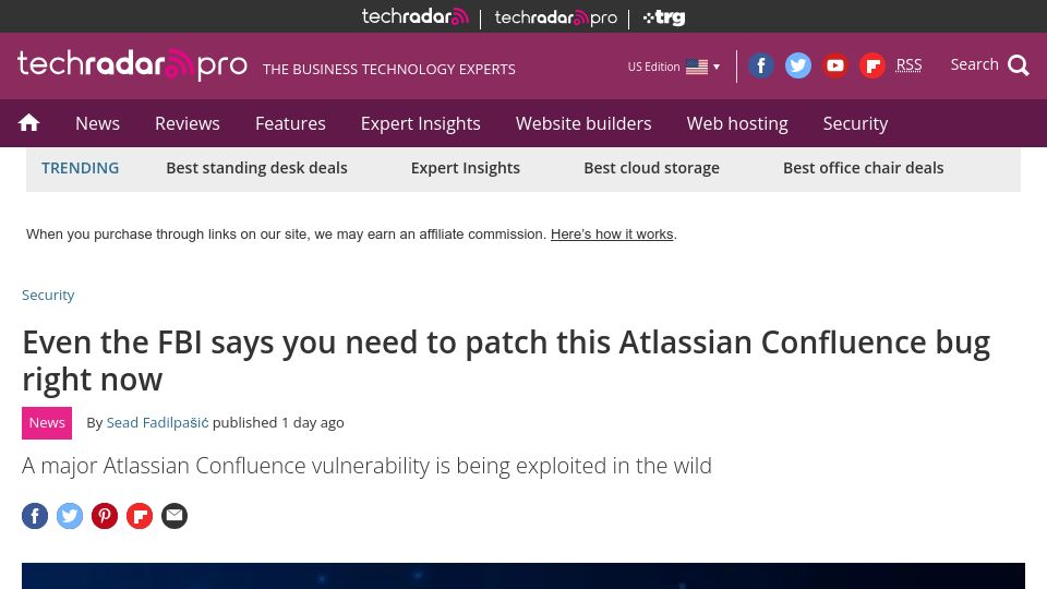 Screenshot of techradar.com: Even the FBI says you need to patch this Atlassian Confluence bug