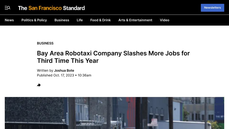 Screenshot of sfstandard.com: Waymo Layoffs