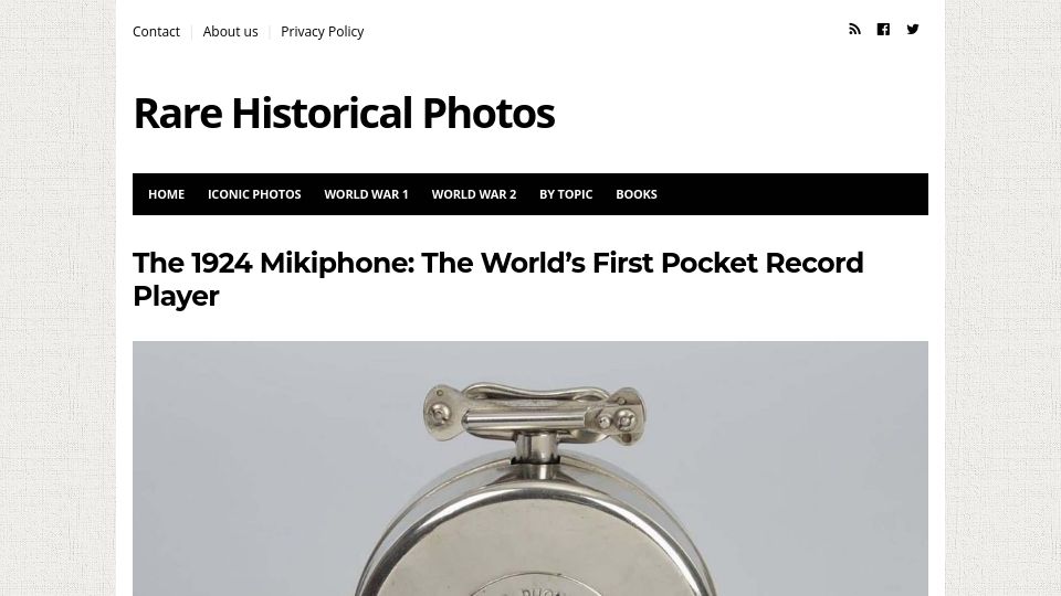 Screenshot of rarehistoricalphotos.com: The 1924 Mikiphone: The first pocket record player