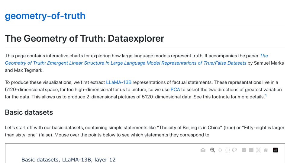 Screenshot of saprmarks.github.io: The Geometry of Truth: Do LLM's Know True and False