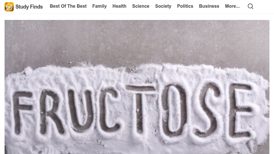 Screenshot of studyfinds.org: Fructose is the main culprit of the obesity epidemic, study explains
