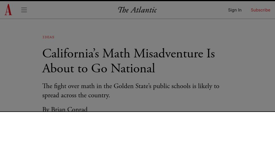 Screenshot of theatlantic.com: California’s math misadventure is about to go national