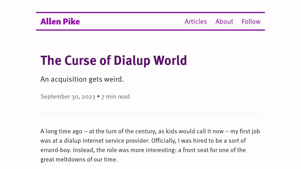 Screenshot of allenpike.com: The Curse of Dialup World