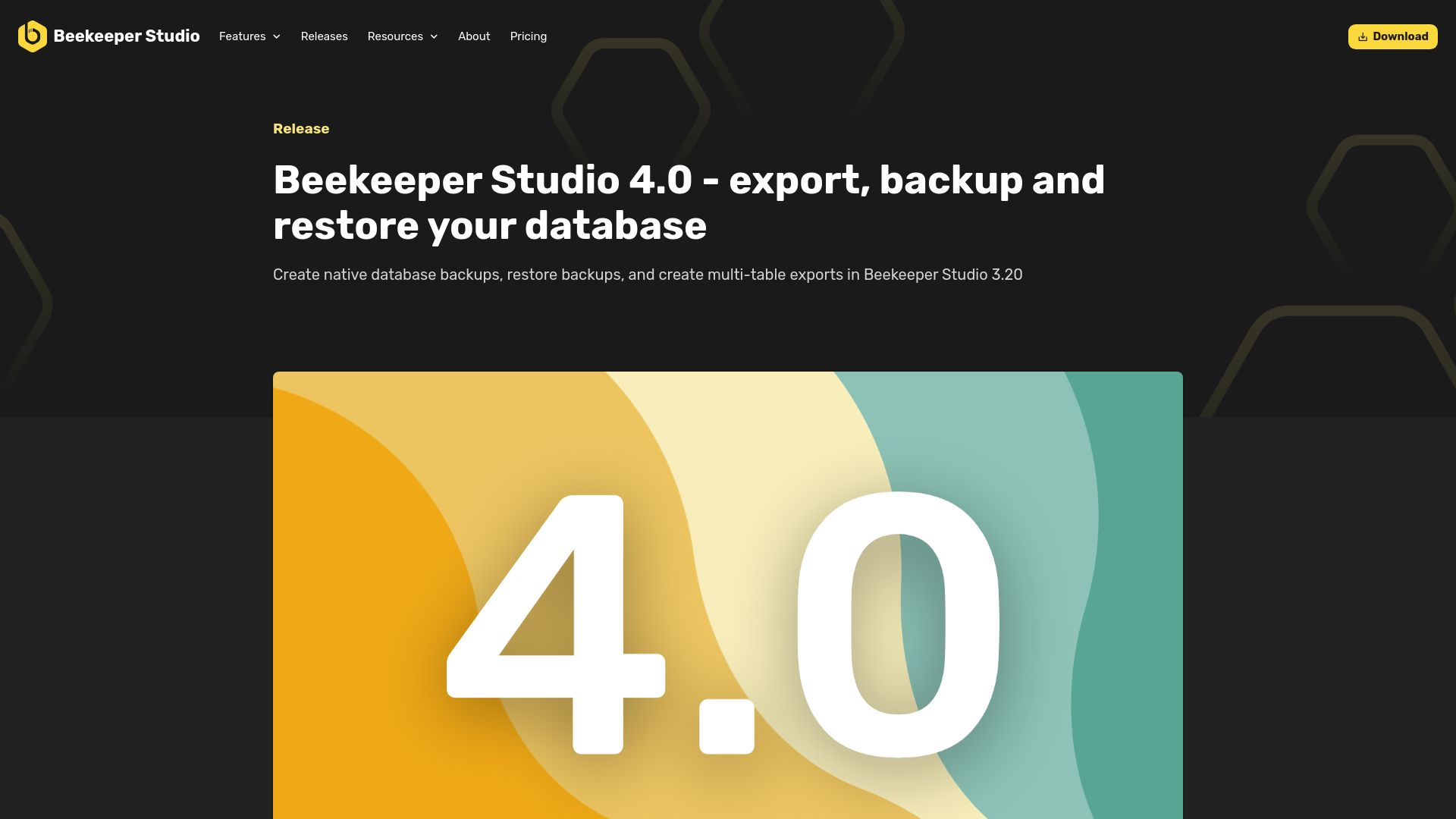 Screenshot of beekeeperstudio.io: Beekeeper Studio SQL editor 4.0 – Import. backup, restore, and bigquery