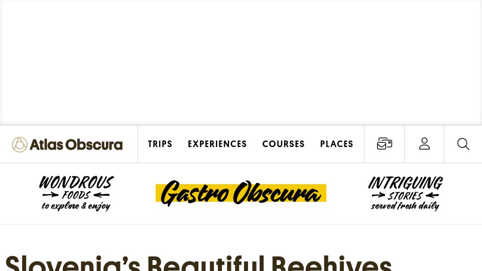 Screenshot of atlasobscura.com: Slovenia’s beautiful beehives turn apiaries into art