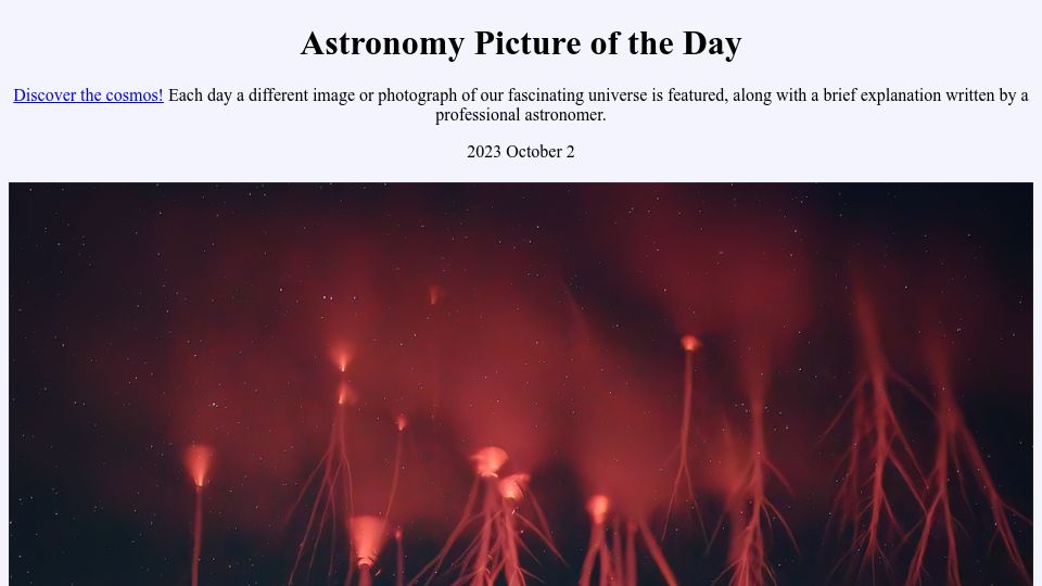 Screenshot of apod.nasa.gov: Sprite Lightning in High Definition