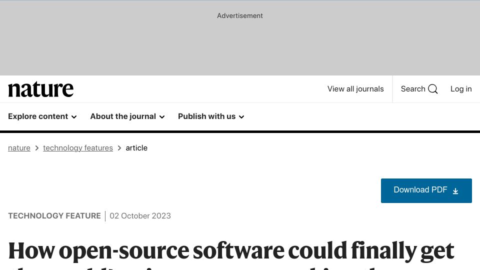 Screenshot of nature.com: Open-source could finally get the world’s microscopes speaking the same language