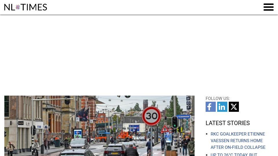 Screenshot of nltimes.nl: Amsterdam preparing to lower speed limit to 30 kilometers per hour