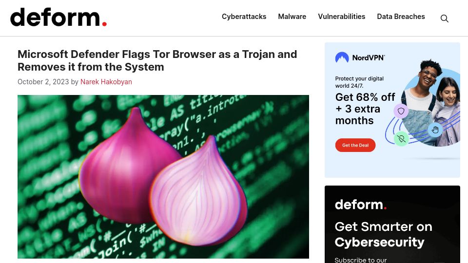 Screenshot of deform.co: Microsoft Defender was flagging Tor browser as a trojan and removing it