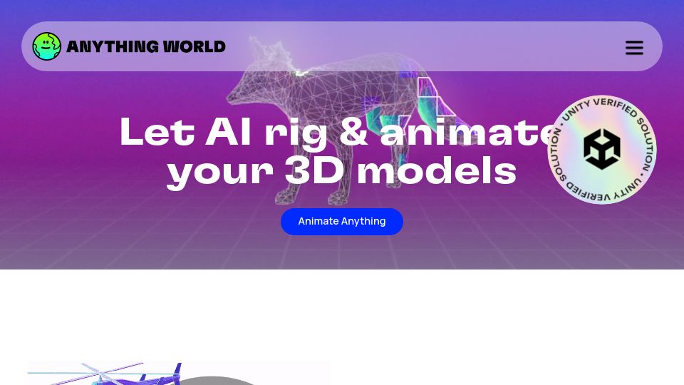 Screenshot of anything.world: Show HN: Anything World – AI for 3D auto-rigging and animation