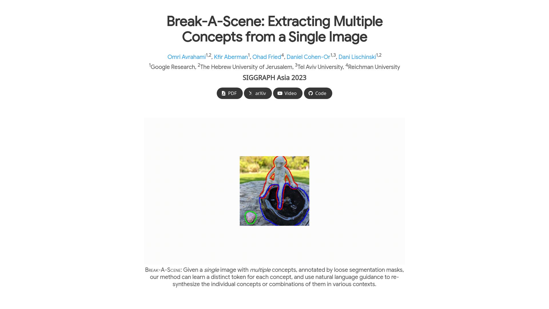 Screenshot of omriavrahami.com: Break-a-Scene: Extracting Multiple Concepts from a Single Image