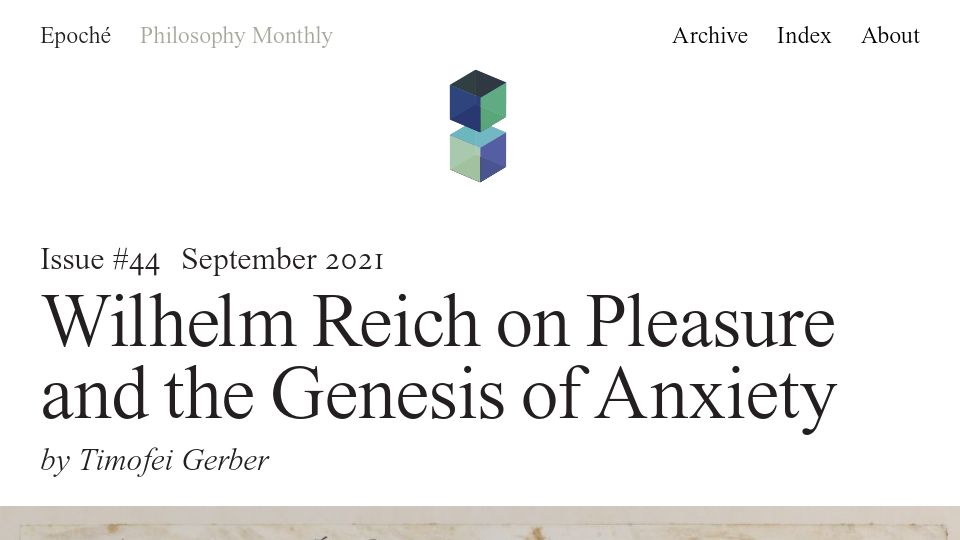 Screenshot of epochemagazine.org: Wilhelm Reich on pleasure and the genesis of anxiety (2021)