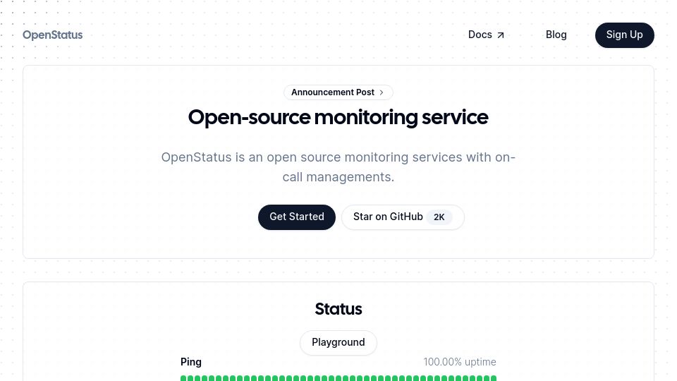 Screenshot of openstatus.dev: Show HN: OpenStatus – Open-source monitoring with incident managements