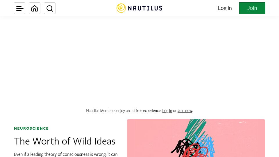 Screenshot of nautil.us: The Worth of Wild Ideas