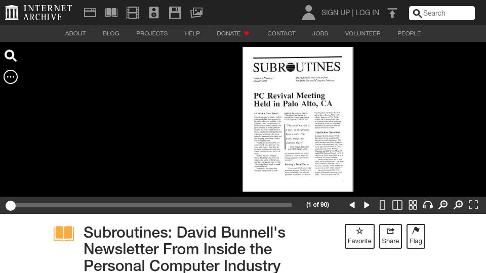 Screenshot of archive.org: Subroutines: David Bunnell's Newsletter from Inside the PC Industry (1986)
