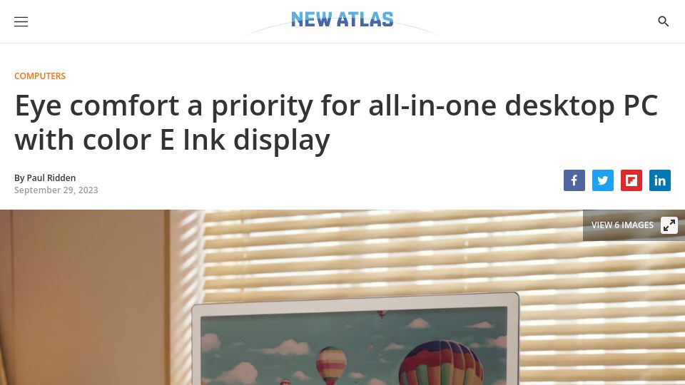 Screenshot of newatlas.com: Eye comfort a priority for all-in-one desktop PC with color E Ink display