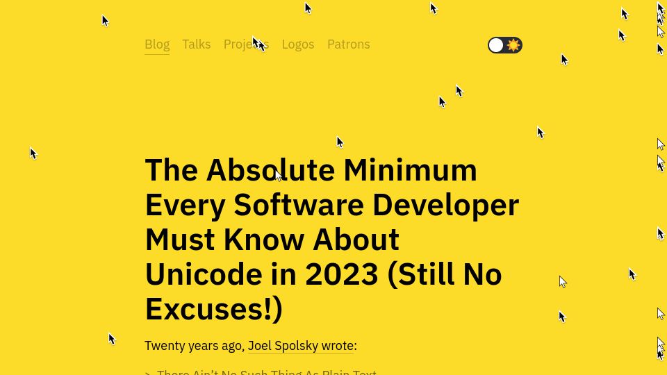 Screenshot of tonsky.me: What every software developer must know about Unicode in 2023