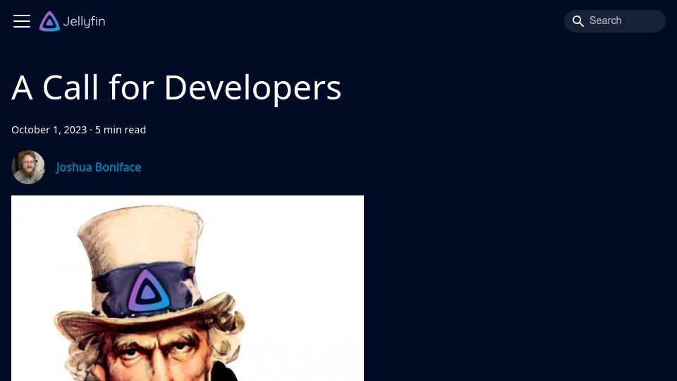 Screenshot of jellyfin.org: A Call for Developers – Jellyfin