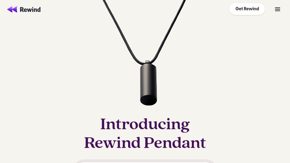 Screenshot of rewind.ai: Rewind Pendant: a wearable that captures what you say and hear
