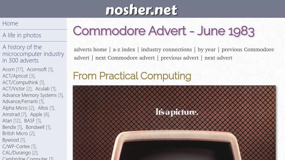 Screenshot of nosher.net: Commodore 700: “It's a picture – and it's worth a thousand words”
