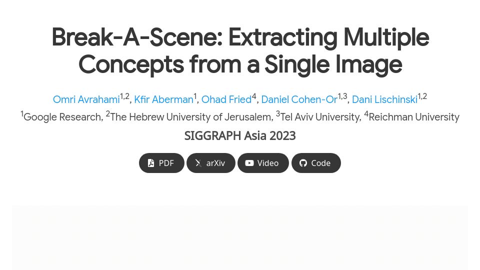 Screenshot of omriavrahami.com: Break-a-Scene: Extracting Multiple Concepts from a Single Image