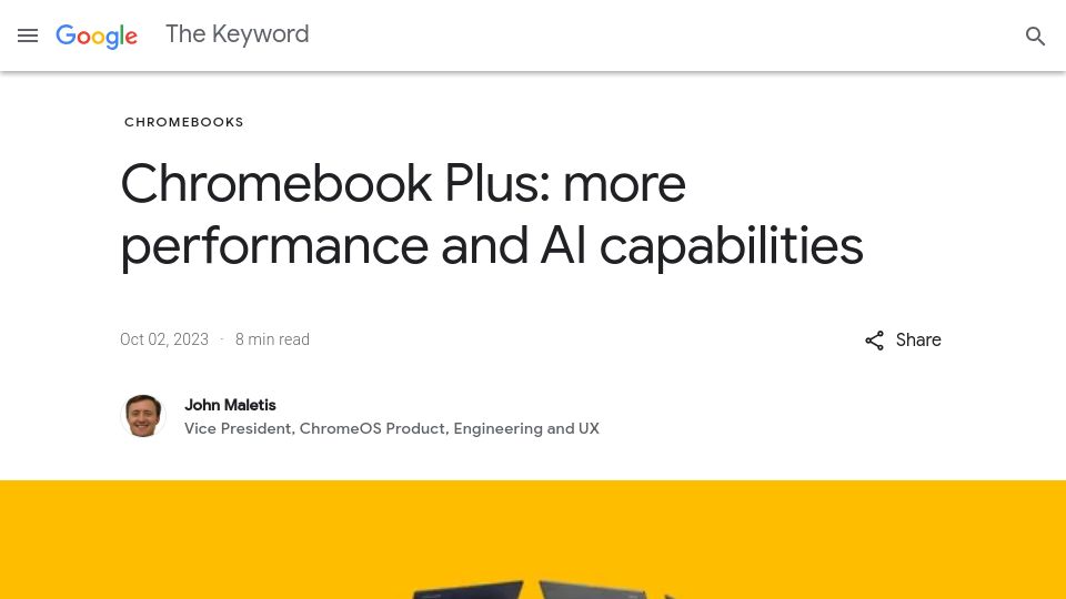 Screenshot of blog.google: Chromebook Plus