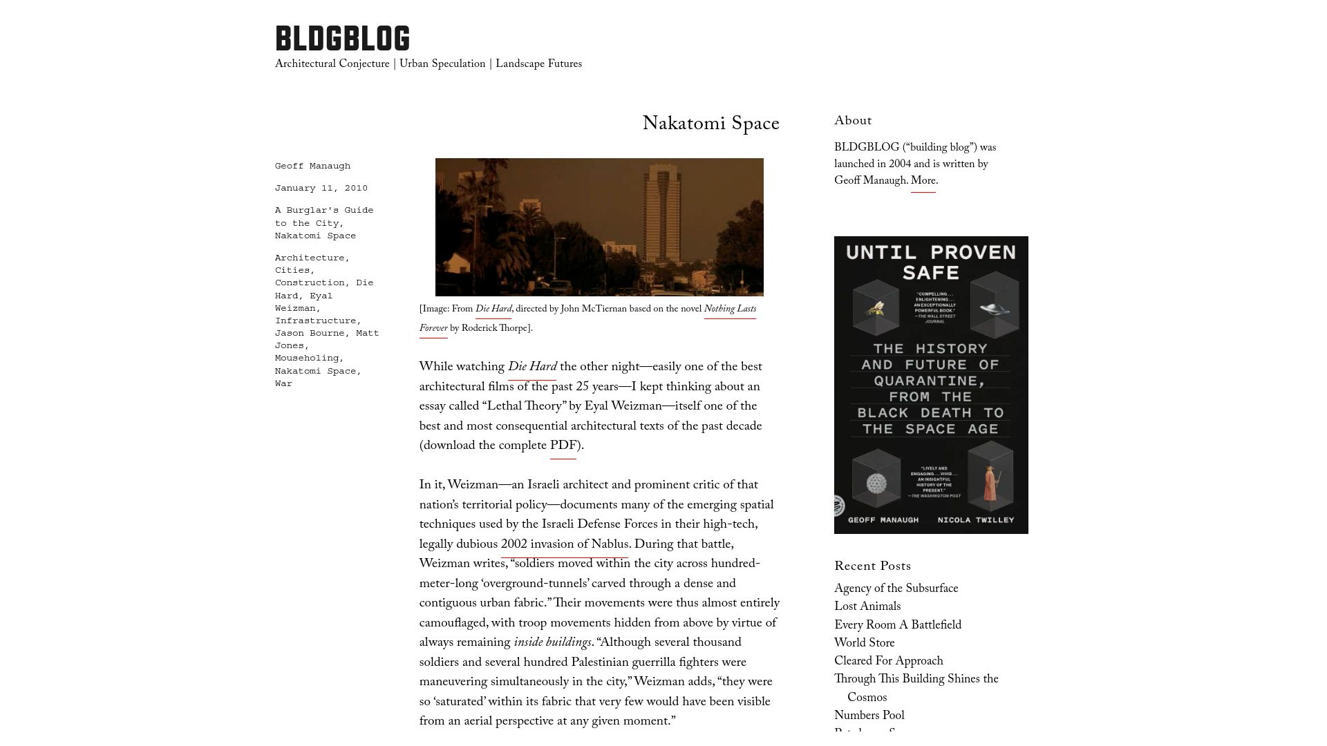 Screenshot of bldgblog.com: Nakatomi Space