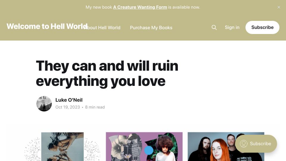Screenshot of welcometohellworld.com: They can and will ruin everything you love