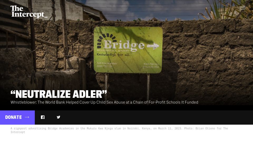 Screenshot of theintercept.com: World Bank Helped Cover Up Sex Abuse at For-Profit School Chain
