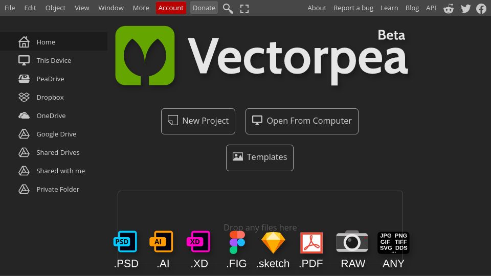 Screenshot of vectorpea.com: Vectorpea: Online Tool for Vector Graphics