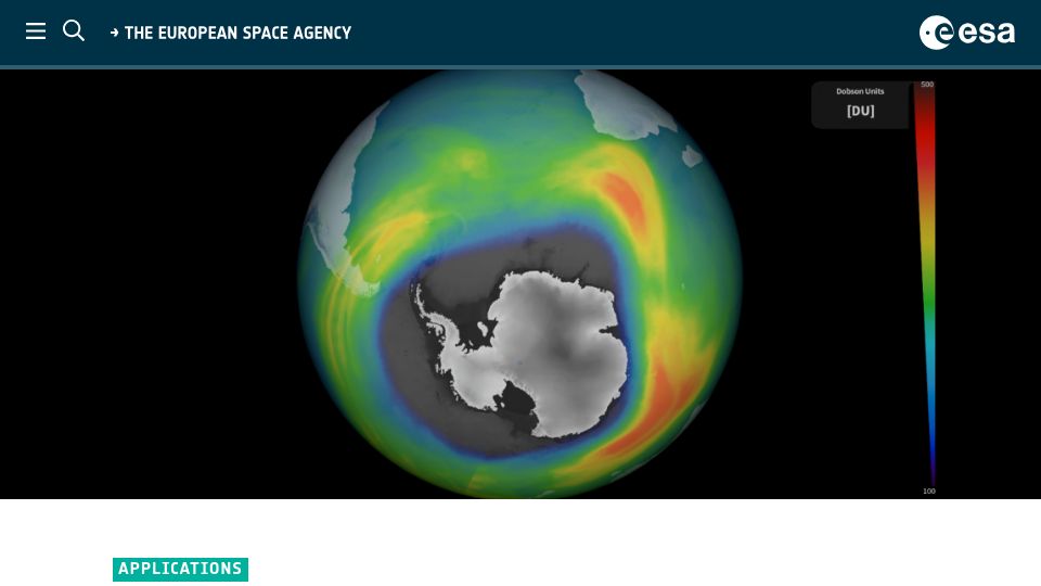 Screenshot of esa.int: Ozone hole goes large again