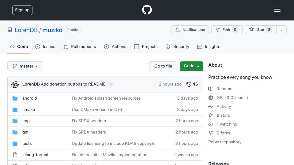 Screenshot of github.com: Show HN: Practice all the songs you know on your musical instrument