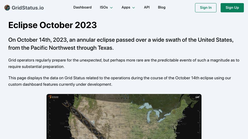 Screenshot of gridstatus.io: Eclipse October 2023