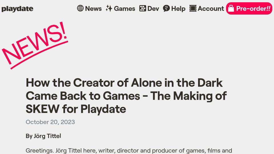 Screenshot of news.play.date: How the creator of Alone in the Dark came back to games