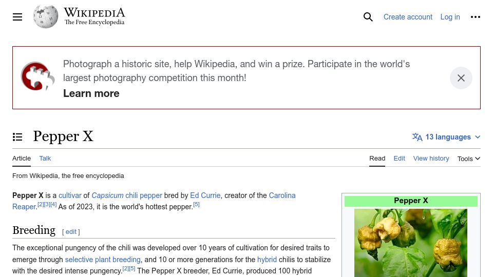 Screenshot of en.wikipedia.org: Pepper X