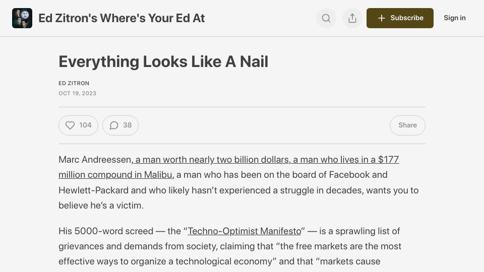 Screenshot of wheresyoured.at: Everything Looks Like a Nail