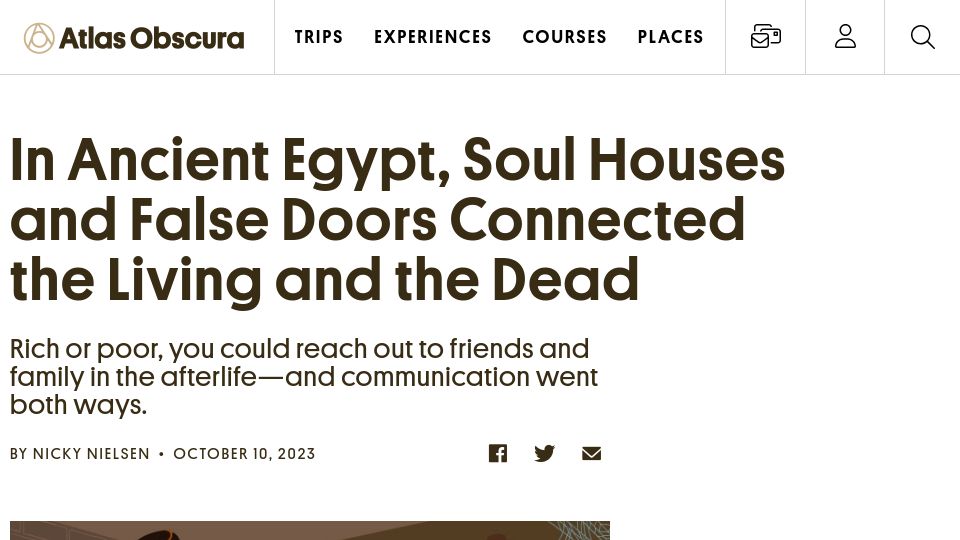 Screenshot of atlasobscura.com: In ancient Egypt, soul houses and false doors connected the living and the dead