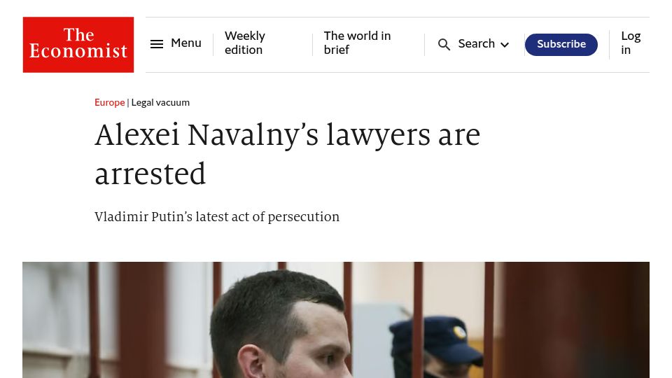 Screenshot of economist.com: Alexei Navalny's lawyers are arrested