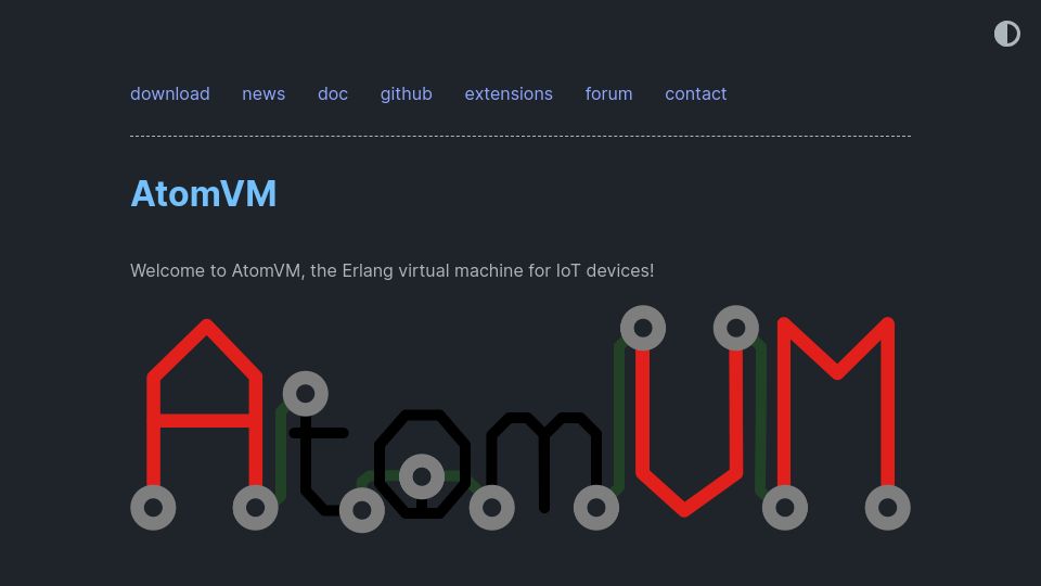 Screenshot of atomvm.net: AtomVM: Erlang virtual machine for IoT devices