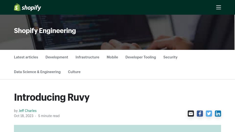 Screenshot of shopify.engineering: Ruvy: creating Wasm modules from Ruby code