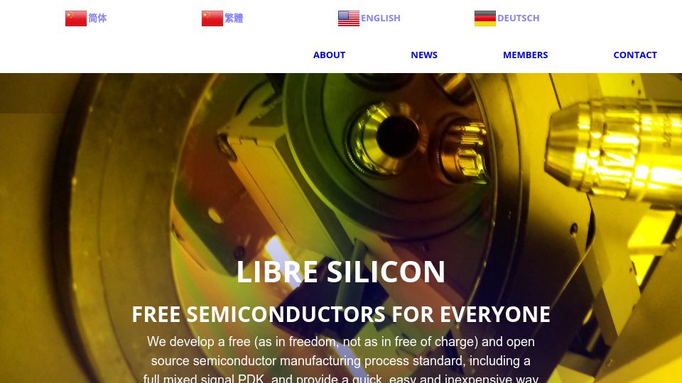 Screenshot of libresilicon.com: Libre Silicon – Free semiconductors for everyone