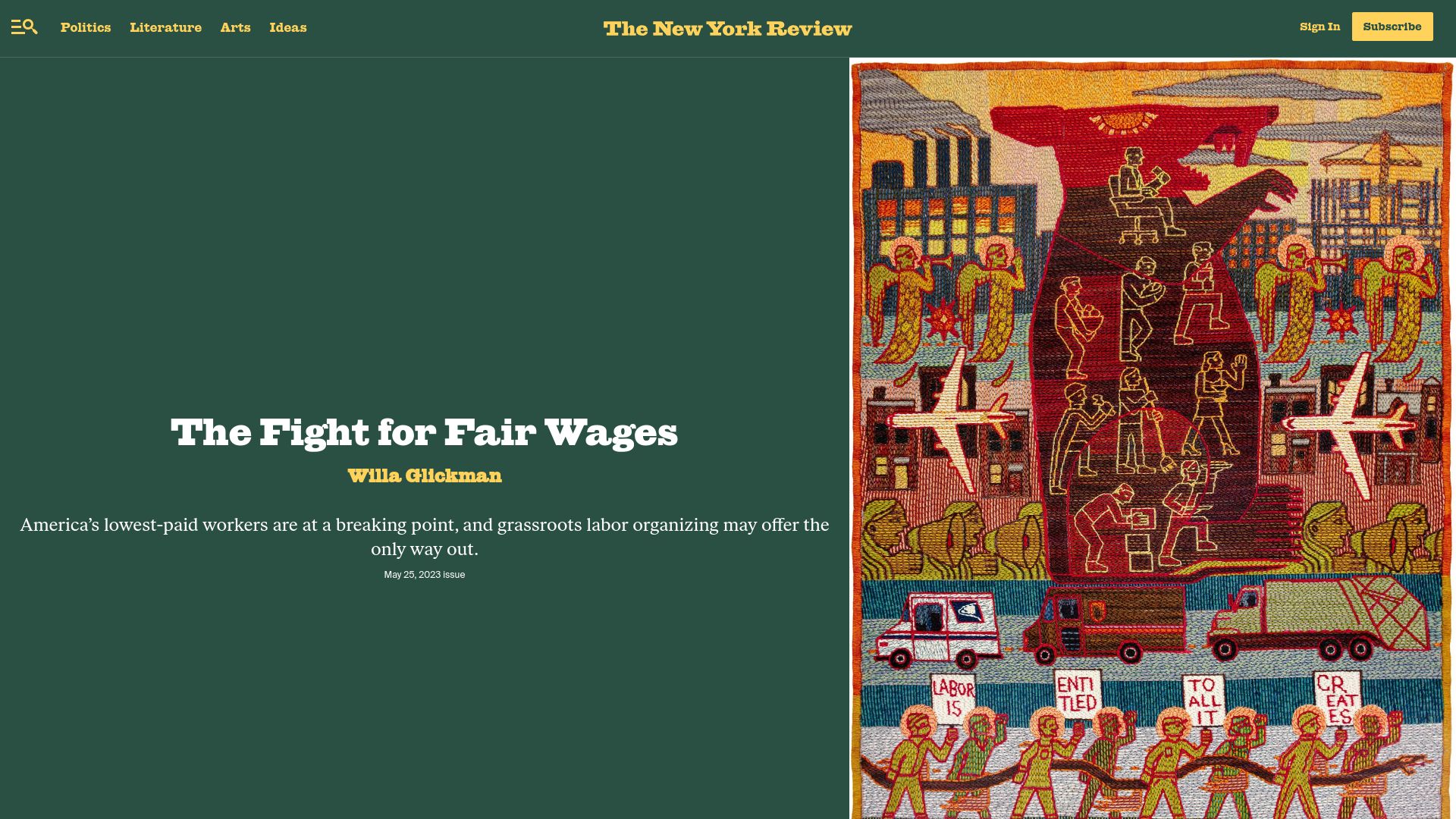 Screenshot of nybooks.com: The Fight for Fair Wages